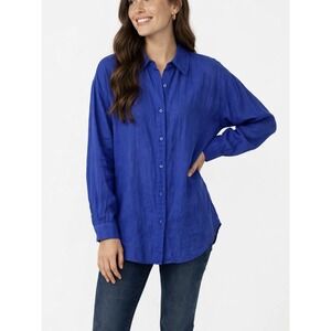 Fabletics Blue Button Down Tunic Shirt Long Sleeve Lightweight Large